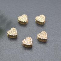 Perles bijoux en laiton, coeur, Placage de couleur d'or, DIY & pavé de micro zircon, protéger l'environnement, sans nickel, plomb et cadmium, 7mm, Vendu par PC