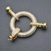 Brass Hook ja Eye Lukko, Messinki, Donitsi, kullan väri kullattu, tee-se-itse & Micro Pave kuutiometriä zirkonia, nikkeli, lyijy ja kadmium vapaa, 25x30mm, Myymät PC