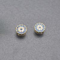 Messing Spacer Kralen, Rond plat, gold plated, DIY & micro pave zirconia, blauw, nikkel, lood en cadmium vrij, 6mm, Verkocht door PC