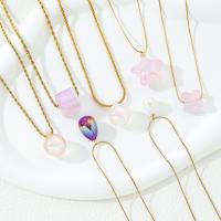 Collier d'acier titane, avec perle de plastique & Acrylique, bijoux de mode & styles différents pour le choix & pour femme, plus de couleurs à choisir, protéger l'environnement, sans nickel, plomb et cadmium, Vendu par PC