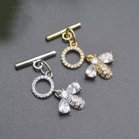 Chiusura Toggle in ottone, Ape, placcato, DIY & Micro spianare cubic zirconia, nessuno, assenza di nichel,piombo&cadmio, 17x28mm, Venduto da PC