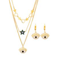 Evil Eye Schmuck-Set, Titanstahl, mit Verlängerungskettchen von 1.97inch, plattiert, drei Schichten & verschiedene Stile für Wahl & für Frau & mit Strass, goldfarben, 18mm,18*32mm, Länge ca. 15.75 ZollInch, ca. 17.72 ZollInch, ca. 19.69 ZollInch, verkauft von PC