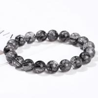 Kwarts armbanden, Black Rutilated Quartz, Ronde, gepolijst, mode sieraden & uniseks & verschillende grootte voor keus, meer kleuren voor de keuze, Lengte Ca 18 cm, Verkocht door PC