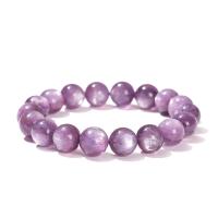 Gemstone Bracelets Purple Lithium Stone Round polished fashion jewelry & for woman purple Length Approx 18 cm Sold By PC