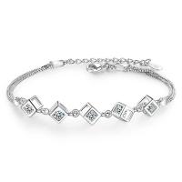 Messing Armbanden, met Cubic Zirconia, met 3CM extender keten, silver plated, uniseks, nikkel, lood en cadmium vrij, 5mm, Lengte Ca 18 cm, Verkocht door PC