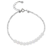 Bracelets en argent sterling, argent sterling 925, avec perle d'eau douce cultivée, avec 3CM chaînes de rallonge, Placage, pour femme, argent, Longueur Environ 16 cm, Vendu par PC