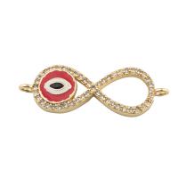 Evil Eye Connector Brass plated DIY & micro pave cubic zirconia & enamel golden Approx 2mm Sold By Lot