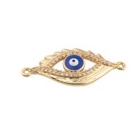 Connecteur Evil Eye, laiton, Placage, DIY & pavé de micro zircon & émail, doré, 13x31x3mm, Trou:Environ 1.5mm, 30PC/lot, Vendu par lot