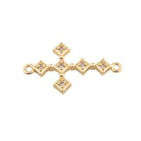 Kubik Zirkonium mikro bana Mässing Kontaktdon, Cross, plated, DIY & micro bana cubic zirconia, gyllene, 17x27x3mm, Hål:Ca 2mm, 30PC/Lot, Säljs av Lot