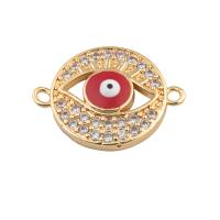 Evil Eye Connector Brass plated DIY & micro pave cubic zirconia & enamel golden Approx 2mm Sold By Lot