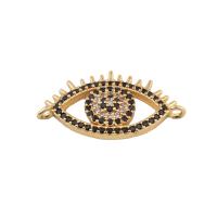 Evil Eye -Anschluss, Messing, plattiert, DIY & Micro pave Zirkonia, goldfarben, 13x22x2mm, Bohrung:ca. 2mm, 30PCs/Menge, verkauft von Menge