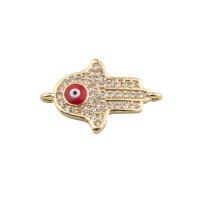 Connecteur Evil Eye, laiton, Placage, DIY & pavé de micro zircon & émail, doré, 14x22x2mm, Trou:Environ 2mm, 30PC/lot, Vendu par lot