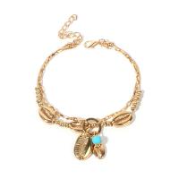 Sinc Alloy anklet, le Roisín, le 2.76inch slabhra extender, Shell, dath an óir plated, stíl Bohemian & do bhean, Fad Thart 7.9 Inse, Díolta De réir PC