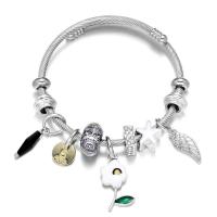 European Bracelet Titanium Steel with Brass & Zinc Alloy Flower plated fashion jewelry & Unisex & enamel & with rhinestone inner ~68mm Sold By PC