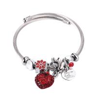 European Armbånd, Titanium Stål, med Zinc Alloy, Heart, sølvfarvet forgyldt, mode smykker & for kvinde & emalje & med rhinestone, flere farver til valg, inner diameter:55~68mm, Solgt af PC