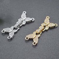 Messing Fold Over Clasp, Butterfly, forgyldt, du kan DIY & Micro Pave cubic zirconia, flere farver til valg, nikkel, bly & cadmium fri, 11x30mm, Solgt af PC