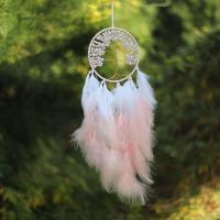 Fashion Dreamcatcher, Feder, mit Rosenquarz & Kunststoff Perlen & Eisen, plattiert, für Zuhause und Büro, Rosa, 650mm, verkauft von PC