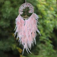 Mode Dreamcatcher, Feather, med gemstone Chips & Plastic Pearl & Jern, forgyldt, til hjemmet og kontoret, lyserød, 650mm, Solgt af PC