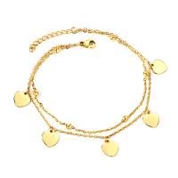 Anklet de acero inoxidable, acero inoxidable 304, con 1.18inch extender cadena, Doble capa & diferentes estilos para la opción & para mujer, dorado, longitud aproximado 8.86 Inch, aproximado 8.66 Inch, Vendido por UD