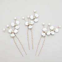 Palillos para el Cabello, aleación de zinc, con Perlas plásticas, tres piezas & para mujer & con diamantes de imitación, Blanco, libre de níquel, plomo & cadmio, 80x20mm, Vendido por Set