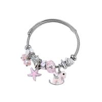 Bracelet European , Acier inoxydable 304, avec verre & alliage de zinc, cheval à bascule, Placage de couleur argentée, bijoux de mode & pour femme & émail, Diamètre intérieur:Environ 55mm, Vendu par PC