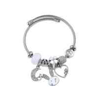 European Bracelet 304 Stainless Steel with Glass & Zinc Alloy silver color plated fashion jewelry & for woman & enamel & with rhinestone Inner Approx 55mm Sold By PC