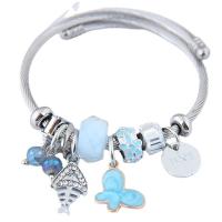 Bracelet European , Acier inoxydable 304, avec verre & alliage de zinc, Placage de couleur argentée, bijoux de mode & pour femme & émail & avec strass, plus de couleurs à choisir, Diamètre intérieur:Environ 22mm, Vendu par PC