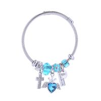 Bracelet European , Acier titane, avec alliage de zinc, Placage de couleur argentée, bijoux de mode & pour femme & émail & avec strass, plus de couleurs à choisir, Diamètre intérieur:Environ 60mm, Vendu par PC