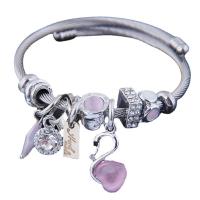 European Bracelet 304 Stainless Steel with Zinc Alloy plated fashion jewelry & with rhinestone Inner Approx 55mm Sold By PC