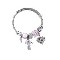 Bracelet European , Acier inoxydable 304, avec cristal & alliage de zinc, Placage, bijoux de mode & émail & avec strass, rose, Vendu par PC