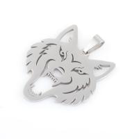 Roestvrij staal Animal Hangers, 304 roestvrij staal, Wolf, plated, DIY, zilver, 33.40x27.10x1.30mm, 10pC's/Bag, Verkocht door Bag