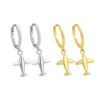 925 Sterling Sølv Huggie Hoop Drop Earring, Airplane, forgyldt, mode smykker & for kvinde, flere farver til valg, Solgt af par