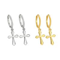 argent sterling 925 Boucles d'oreilles pendantes Hoop Huggie, croix, Placage, bijoux de mode & pour femme, plus de couleurs à choisir, Vendu par paire