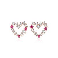 925 Sterling Silver Stud Earrings Heart plated micro pave rhinestone & for woman Sold By Pair