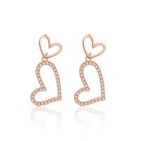 925 Sterling Silver Stud Earrings Heart plated micro pave rhinestone & for woman Sold By Pair