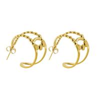 304 roestvrij staal Stud Earring, 18K verguld, voor vrouw & hol, 23x14mm, Verkocht door pair