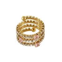 304 roestvrij staal Manchet Finger Ring, 18K verguld, multilayer & micro pave zirconia & voor vrouw & met strass, meer kleuren voor de keuze, 23x11mm, Maat:7, Verkocht door PC