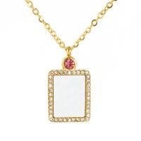 Acier inoxydable 304 collier, avec coquille blanche, rectangle, Plaqué or 18K, pour femme & avec strass, plus de couleurs à choisir, Longueur Environ 17.7 pouce, Vendu par PC