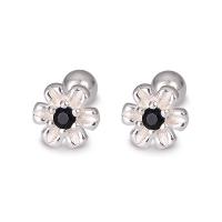 925 Sterling Silver Stud Auskarai, Gėlė, mikro nutiesti kubinių Zirconia & moters, daugiau spalvų pasirinkimas, 5.50x5.50mm, Pardavė Pora