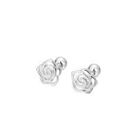 925 Sterling Silver Stud Auskarai, Rose, moters & tuščiaviduris, sidabras, 5.60x6mm, Pardavė Pora