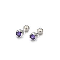 925 Sterling Silver Stud Auskarai, Turas, Bižuterijos & mikro nutiesti kubinių Zirconia & moters, daugiau spalvų pasirinkimas, 4.20mm, Pardavė Pora