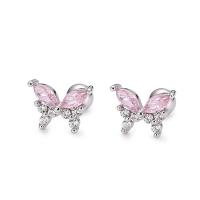 925 Sterling Zilver Stud Earring, Vlinder, mode sieraden & micro pave zirconia & voor vrouw, 9.20x6.20mm, Verkocht door pair