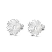 925 Sterling Silver Stud Earring Flower fashion jewelry & for woman silver color Sold By Pair