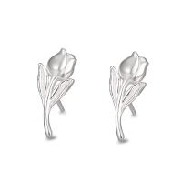 925 Sterling Silber Ohrstecker, Rose, Modeschmuck & verschiedene Stile für Wahl & für Frau, Silberfarbe, 6.60x15.70mm, verkauft von Paar