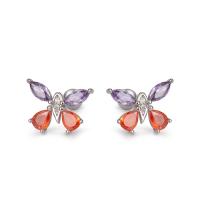 925 Sterling Sølv Stud Earring, Butterfly, mode smykker & for kvinde & med rhinestone, 10.80x9.40mm, Solgt af par