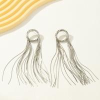 Fashion Fringe Boucles d'oreilles, alliage de zinc, bijoux de mode & pour femme, argent, protéger l'environnement, sans nickel, plomb et cadmium, 127x26mm, Vendu par paire