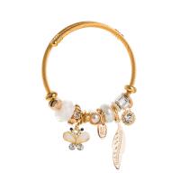 European Bracelet Zinc Alloy with Glass & Plastic Pearl Butterfly gold color plated fashion jewelry & for woman & with rhinestone nickel lead & cadmium free Length Approx 22 cm Sold By PC