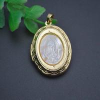 Zinc Alloy Locket Vedhæng, Messing, med Shell, Flad Oval, guldfarve belagt, du kan DIY, hvid, nikkel, bly & cadmium fri, 24x31mm, Solgt af PC