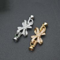 Brass Hook and Eye Clasp Bowknot plated DIY & micro pave cubic zirconia nickel lead & cadmium free Sold By PC