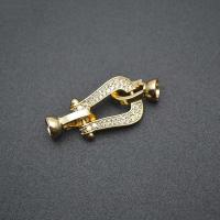 Brass Hook és Eye Clasp, Sárgaréz, arany színű aranyozott, DIY & mikro egyengetni cirkónia, nikkel, ólom és kadmium mentes, 11x36mm, Által értékesített PC